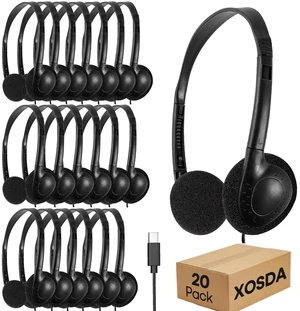 XOSDA USB C Headphones Bulk 20 Pack for Classroom School Kids Students, On-Ear Wired Type C Headset for Children Travel Testing Compatible with Tablet Smartphones (LS857C,20 Black) XOSDA USB C Headphones Bulk 20 Pack for Classroom School Kids Students, On-Ear Wired Type C Headset for Children Travel Testing Compatible with Tablet Smartphones (LS857C,20 Black)