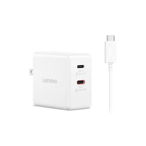 Lenovo Dual USB-C 65W GaN Charger, 2 USB-C Ports, for Laptops/Tablets & Phones & More, Compact Size, Foldable Plug, Includes 1.5m USB C Cable, Model/Type: CC65, White Lenovo Dual USB-C 65W GaN Charger, 2 USB-C Ports, for Laptops/Tablets & Phones & More, Compact Size, Foldable Plug, Includes 1.5m USB C Cable, Model/Type: CC65, White