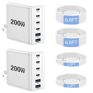 Lcssio 2 Pack 200W USB C Charger with 4 USB Cables, 6-Port Wall Charger | Fast Charging, Safety Certified, Compact Design, Organized Charging, Multiple Devices at Once, Universal Compatibility Lcssio 2 Pack 200W USB C Charger with 4 USB Cables, 6-Port Wall Charger | Fast Charging, Safety Certified, Compact Design, Organized Charging, Multiple Devices at Once, Universal Compatibility