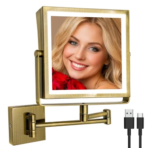 Ruacq Wall Mounted Makeup Mirror with Lights 1X/10X Antique Brass | 8",4000mAh Rechargeable,Magnification,3 Color,Touch Screen Dimmable,360° Rotation Extension Foldable Arm, Square, Women Gift Ruacq Wall Mounted Makeup Mirror with Lights 1X/10X Antique Brass | 8",4000mAh Rechargeable,Magnification,3 Color,Touch Screen Dimmable,360° Rotation Extension Foldable Arm, Square, Women Gift