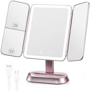 FRANO Lighted Makeup Mirror with 1X/3X/5X Magnification, Rechargeable Trifold Mirror, Smart Sensor & 3 Light Colors, Portable Cosmetic Vanity Mirror for Women - Metallic Purple FRANO Lighted Makeup Mirror with 1X/3X/5X Magnification, Rechargeable Trifold Mirror, Smart Sensor & 3 Light Colors, Portable Cosmetic Vanity Mirror for Women - Metallic Purple