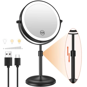 7" Lighted Makeup Mirror with Magnification 10X, Height Adjustable,3 Lights | 1X/10X Magnifying Mirror with Light, Stepless Dimming, 360° Swivel, Rechargeable Vanity Mirror for Desk 7" Lighted Makeup Mirror with Magnification 10X, Height Adjustable,3 Lights | 1X/10X Magnifying Mirror with Light, Stepless Dimming, 360° Swivel, Rechargeable Vanity Mirror for Desk