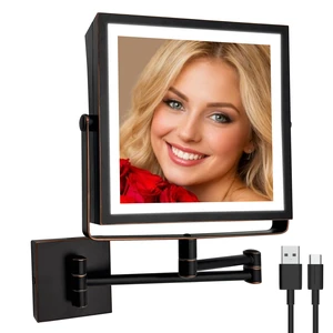 Ruacq Wall Mounted Makeup Mirror with Lights 1X/10X Oil Rubbed Bronze | 8",4000mAh Rechargeable,Magnification,3 Color,Touch Screen Dimmable,360° Rotation Extension Foldable Arm, Square, Women Gift Ruacq Wall Mounted Makeup Mirror with Lights 1X/10X Oil Rubbed Bronze | 8",4000mAh Rechargeable,Magnification,3 Color,Touch Screen Dimmable,360° Rotation Extension Foldable Arm, Square, Women Gift