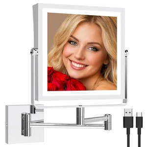 Ruacq Wall Mounted Makeup Mirror with Lights 1X/10X Dual Sided Chrome | 8",4000mAh Rechargeable,Magnification,3 Color,Touch Screen Dimmable,360° Rotation Extension Foldable Arm, Square, Women Gift Ruacq Wall Mounted Makeup Mirror with Lights 1X/10X Dual Sided Chrome | 8",4000mAh Rechargeable,Magnification,3 Color,Touch Screen Dimmable,360° Rotation Extension Foldable Arm, Square, Women Gift