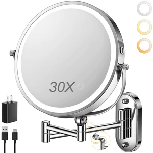 ZLOKLA 9" Wall Mounted Lighted Makeup Mirror,4000mAh Rechargeable Double Sided 1X/30X Magnifying Mirror with Light,Touch Dimmable,Extended Arm 360 Rotation Wall Mounted Makeup Mirror 3 Color Lights-C ZLOKLA 9" Wall Mounted Lighted Makeup Mirror,4000mAh Rechargeable Double Sided 1X/30X Magnifying Mirror with Light,Touch Dimmable,Extended Arm 360 Rotation Wall Mounted Makeup Mirror 3 Color Lights-C