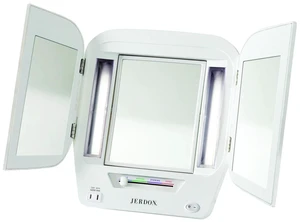 JERDON Lighted Makeup Mirror with 5X Magnification - White - JGL10W | Modern Tri-Fold Design, Multiple Light Settings JERDON Lighted Makeup Mirror with 5X Magnification - White - JGL10W | Modern Tri-Fold Design, Multiple Light Settings