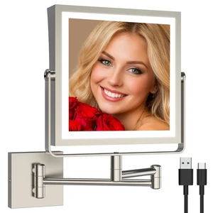 Ruacq Wall Mounted Makeup Mirror with Lights 1X/10X Brushed Nickel | 8",4000mAh Rechargeable,Magnification,3 Color,Touch Screen Dimmable,360° Rotation Extension Foldable Arm, Square, Women Gift Ruacq Wall Mounted Makeup Mirror with Lights 1X/10X Brushed Nickel | 8",4000mAh Rechargeable,Magnification,3 Color,Touch Screen Dimmable,360° Rotation Extension Foldable Arm, Square, Women Gift