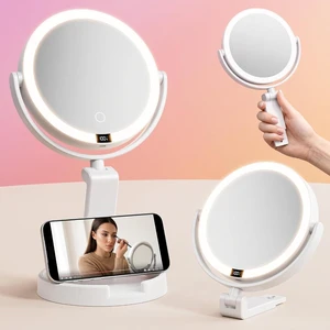 Travel Makeup Mirror with Lights - 1X/30X Magnifying Double Sided Mirror | 3 Color Lighting & Stepless Dimming, 2000mAh Rechargeable, Foldable Portable for Travel, Desk, Wall Travel Makeup Mirror with Lights - 1X/30X Magnifying Double Sided Mirror | 3 Color Lighting & Stepless Dimming, 2000mAh Rechargeable, Foldable Portable for Travel, Desk, Wall