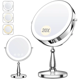 WOOCICA Makeup Mirror with Lights, 20X Magnifying Mirror with Light for Women, 5000 mAh Vanity Mirror with Lights and 3 Colors, 2-Sided Lighted Magnified Mirrors for Delicate Makeup, 9 Inch WOOCICA Makeup Mirror with Lights, 20X Magnifying Mirror with Light for Women, 5000 mAh Vanity Mirror with Lights and 3 Colors, 2-Sided Lighted Magnified Mirrors for Delicate Makeup, 9 Inch
