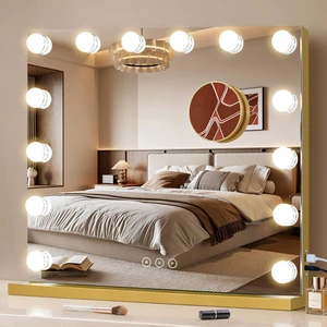 NUSVAN Vanity Mirror with Lights 19.7''x16.6'' Makeup Mirror with Lights Lighted Up Mirror with Dimmable LED Bulbs,3 Color Lighting Modes,USB Charging Port Touch Control,Sturdy Metal Frame Design,Gold NUSVAN Vanity Mirror with Lights 19.7''x16.6'' Makeup Mirror with Lights Lighted Up Mirror with Dimmable LED Bulbs,3 Color Lighting Modes,USB Charging Port Touch Control,Sturdy Metal Frame Design,Gold