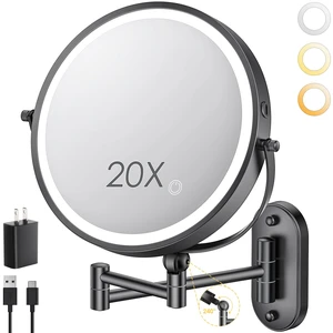 ZLOKLA 9" Wall Mounted Lighted Makeup Mirror,4000mAh Rechargeable Double Sided 1X/20X Magnifying Mirror with Light,Touch Dimmable,Extended Arm 360 Rotation Wall Mounted Makeup Mirror 3 Color Lights-B ZLOKLA 9" Wall Mounted Lighted Makeup Mirror,4000mAh Rechargeable Double Sided 1X/20X Magnifying Mirror with Light,Touch Dimmable,Extended Arm 360 Rotation Wall Mounted Makeup Mirror 3 Color Lights-B