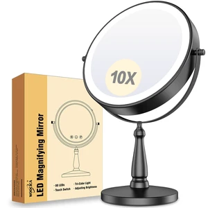 WOOCICA Vanity Mirror with Lights, 10X Magnifying Mirror with Light for Women, 2000 mAh Makeup Mirror with Lights and 3 Colors, 360 Degree, 2-Sided, 9 Inch, Black WOOCICA Vanity Mirror with Lights, 10X Magnifying Mirror with Light for Women, 2000 mAh Makeup Mirror with Lights and 3 Colors, 360 Degree, 2-Sided, 9 Inch, Black