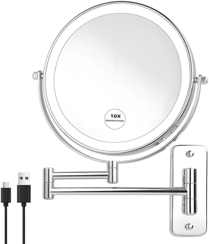 JANEEVA 8" Wall Mounted Lighted Makeup Mirror,Rechargeable Double Sided 1X/10X Magnifying Mirror with 3 Color Lights,Touch Dimmable Bathroom Vanity Mirror with 360°Swivel Extendable Arm Chrome JANEEVA 8" Wall Mounted Lighted Makeup Mirror,Rechargeable Double Sided 1X/10X Magnifying Mirror with 3 Color Lights,Touch Dimmable Bathroom Vanity Mirror with 360°Swivel Extendable Arm Chrome