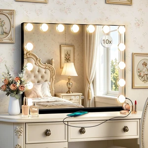 Ratsamee Black Hollywood Vanity Mirror with Lights, 15 Dimmable Bulbs, 3 Color Lights,Make Up Lighted Mirror, Aluminum Metal Frame, USB Charging Port23" x 18" Ratsamee Black Hollywood Vanity Mirror with Lights, 15 Dimmable Bulbs, 3 Color Lights,Make Up Lighted Mirror, Aluminum Metal Frame, USB Charging Port23" x 18"