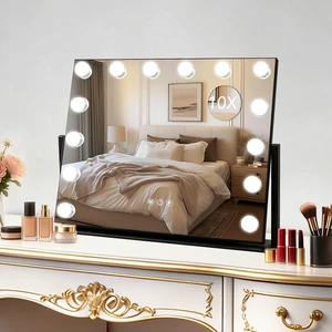 Moonee Vanity Mirror with Lights, Black Hollywood Lighted Makeup Mirror with 14 Dimmable Bulbs and 10X Magnification 360°Rotation, Light Up Mirror for 3 Color Mode, Aluminum Metal Frame (19" x 16" Moonee Vanity Mirror with Lights, Black Hollywood Lighted Makeup Mirror with 14 Dimmable Bulbs and 10X Magnification 360°Rotation, Light Up Mirror for 3 Color Mode, Aluminum Metal Frame (19" x 16"