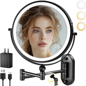 9" Wall Mounted Lighted Makeup Mirror,4000mAh Rechargeable Double Sided 1X/10X Magnifying Mirror with Light,3 Color Lights,Touch Dimmable,Extended Arm 360 Rotation Wall Mounted Makeup Mirror 9" Wall Mounted Lighted Makeup Mirror,4000mAh Rechargeable Double Sided 1X/10X Magnifying Mirror with Light,3 Color Lights,Touch Dimmable,Extended Arm 360 Rotation Wall Mounted Makeup Mirror