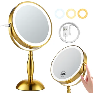 DASLAVA Makeup Mirror with Lights, 30X Golden Magnifying Mirror | 5000mAh Rechargeble Double Sided Mirror - Side Charge & Touch, Brightness Adjustable with 3 Colors, 360°Swivel Vanity Mirror DASLAVA Makeup Mirror with Lights, 30X Golden Magnifying Mirror | 5000mAh Rechargeble Double Sided Mirror - Side Charge & Touch, Brightness Adjustable with 3 Colors, 360°Swivel Vanity Mirror