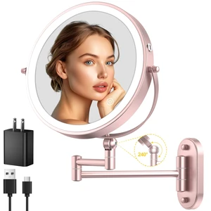 9" Wall Mounted Lighted Makeup Mirror,4000mAh Rechargeable Double Sided 1X/10X Magnifying Mirror with Light,3 Color Lights,Touch Dimmable,Extended Arm 360 Rotation Wall Mounted Makeup Mirror 9" Wall Mounted Lighted Makeup Mirror,4000mAh Rechargeable Double Sided 1X/10X Magnifying Mirror with Light,3 Color Lights,Touch Dimmable,Extended Arm 360 Rotation Wall Mounted Makeup Mirror