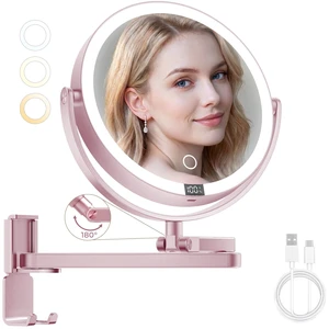 8" Wall Mounted lighted Makeup Mirror,Double Sided 1x/10x Magnifying Mirror | 4000mAh Rechargeable Touch Dimmable Mirror, Extended Arm 360° Rotation,3 Color Lights & Smart LED Digital Display 8" Wall Mounted lighted Makeup Mirror,Double Sided 1x/10x Magnifying Mirror | 4000mAh Rechargeable Touch Dimmable Mirror, Extended Arm 360° Rotation,3 Color Lights & Smart LED Digital Display