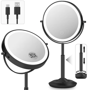 8" Lighted Makeup Mirror with Light,30X Magnifying Height Adjustable Mirror | 3000mAh Rechargeable Battery Vanity Mirrors with 3 LED Lighting Dimmable for Desk Dresser Office Women Gift 8" Lighted Makeup Mirror with Light,30X Magnifying Height Adjustable Mirror | 3000mAh Rechargeable Battery Vanity Mirrors with 3 LED Lighting Dimmable for Desk Dresser Office Women Gift