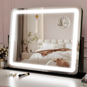 ROLOVE 22x17 Inch Lighted Vanity Mirror with Dimmable LED Lights - 3 Color Modes, Smart Touch Control & 360° Rotating Base - Desk Makeup Mirror (Black) ROLOVE 22x17 Inch Lighted Vanity Mirror with Dimmable LED Lights - 3 Color Modes, Smart Touch Control & 360° Rotating Base - Desk Makeup Mirror (Black)