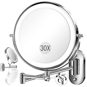 9'' 30X/1X Wall Mounted Height Adjustable Lighted Magnifying Makeup Mirror | 5000mAh Rechargeable Bathroom Mirror with 3 Color Modes Light, Extended Arm Space Saving for Apartment, Hotel, Rental House 9'' 30X/1X Wall Mounted Height Adjustable Lighted Magnifying Makeup Mirror | 5000mAh Rechargeable Bathroom Mirror with 3 Color Modes Light, Extended Arm Space Saving for Apartment, Hotel, Rental House