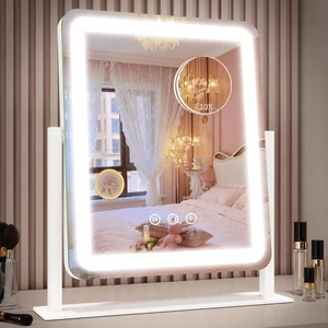 ROLOVE Vanity Mirror with Lights, 12.6"x15" LED Makeup Mirror with Lights, Smart Touch Control 3 Color Dimmable, Lighted Desk Mirror for Bedroom, Light Up Mirror ROLOVE Vanity Mirror with Lights, 12.6"x15" LED Makeup Mirror with Lights, Smart Touch Control 3 Color Dimmable, Lighted Desk Mirror for Bedroom, Light Up Mirror
