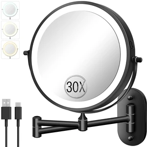 VFD 8'' 30X/1X Wall Mounted Lighted Magnifying Makeup Mirror with Lights | Double Sided Rechargeable Bathroom Mirror, 3 Color Lights Touch Dimmable Extended Arm 360 Rotation Light up Mirrors VFD 8'' 30X/1X Wall Mounted Lighted Magnifying Makeup Mirror with Lights | Double Sided Rechargeable Bathroom Mirror, 3 Color Lights Touch Dimmable Extended Arm 360 Rotation Light up Mirrors