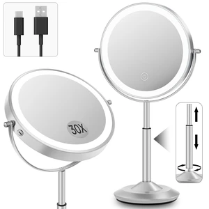 8" Lighted Makeup Mirror with Light,30X Magnifying Height Adjustable Mirror | 3000mAh Rechargeable Battery Vanity Mirrors with 3 LED Lighting Dimmable for Desk Dresser Office Women Gift 8" Lighted Makeup Mirror with Light,30X Magnifying Height Adjustable Mirror | 3000mAh Rechargeable Battery Vanity Mirrors with 3 LED Lighting Dimmable for Desk Dresser Office Women Gift