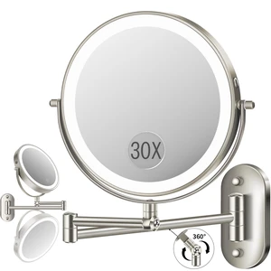 9'' 30X/1X Wall Mounted Height Adjustable Lighted Magnifying Makeup Mirror | 5000mAh Rechargeable Bathroom Mirror with 3 Color Modes Light, Extended Arm Space Saving for Apartment, Hotel, Rental House 9'' 30X/1X Wall Mounted Height Adjustable Lighted Magnifying Makeup Mirror | 5000mAh Rechargeable Bathroom Mirror with 3 Color Modes Light, Extended Arm Space Saving for Apartment, Hotel, Rental House