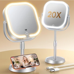 Gospire ABS Frame Lighted Makeup Mirror with Magnification 20X/1X,Rectangle | Height Adjustable, 20X Magnifying Mirror with Light 3 Colors, 4000mAh Rechargeable Vanity Mirror for Makeup Desk Gospire ABS Frame Lighted Makeup Mirror with Magnification 20X/1X,Rectangle | Height Adjustable, 20X Magnifying Mirror with Light 3 Colors, 4000mAh Rechargeable Vanity Mirror for Makeup Desk