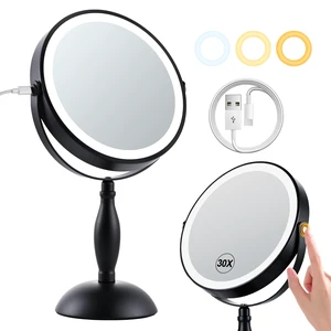 DASLAVA 30X Magnifying Mirror with Lights-Matte Black 8" Dual Sided | (1X/30X) Lighted Makeup Mirror, 360° Swivel, 5000mAh Rechargeable Side Touch & Side Charging, 3 Colors & Dimmable Brightness DASLAVA 30X Magnifying Mirror with Lights-Matte Black 8" Dual Sided | (1X/30X) Lighted Makeup Mirror, 360° Swivel, 5000mAh Rechargeable Side Touch & Side Charging, 3 Colors & Dimmable Brightness