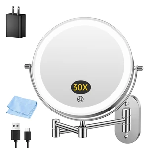 FUNTOUCH 5000mAh Rechargeable Wall Mounted Makeup Mirror with Light Charger | Double Sided 1X/30X Magnification,3 Color Lights,Touch Dimmable,Extended Arm 360 Rotation Lighted Bathroom Mirror FUNTOUCH 5000mAh Rechargeable Wall Mounted Makeup Mirror with Light Charger | Double Sided 1X/30X Magnification,3 Color Lights,Touch Dimmable,Extended Arm 360 Rotation Lighted Bathroom Mirror