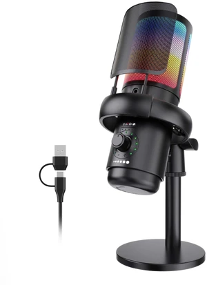SINWE USB Mic with AI Noise Cancellation & RGB, Gaming Microphone | 1-Knob Control: Noise Reduction, Gain, Reverb, Monitor. Quick Mute, Plug & Play for PC, PS4/5, Streaming, Podcast SINWE USB Mic with AI Noise Cancellation & RGB, Gaming Microphone | 1-Knob Control: Noise Reduction, Gain, Reverb, Monitor. Quick Mute, Plug & Play for PC, PS4/5, Streaming, Podcast
