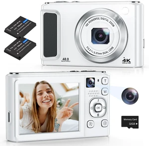Digital Camera,4K 48MP Camera for Photography,Dual Lens,Autofocus,Beginners | Vlogging Camera with 32GB SD Card, Compact Point and Shoot with Front and Rear Lens, 16X Zoom, Anti-Shake, 2 Batteries Digital Camera,4K 48MP Camera for Photography,Dual Lens,Autofocus,Beginners | Vlogging Camera with 32GB SD Card, Compact Point and Shoot with Front and Rear Lens, 16X Zoom, Anti-Shake, 2 Batteries