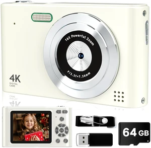 Digital Camera, 44MP Full HD 1080P Point and Shoot Camera with 64GB Card, Anti Shake 16X Zoom Compact Volg Cameras, Portable Small Camara Gift for Kids, Ages Teen Girl Boy - White Digital Camera, 44MP Full HD 1080P Point and Shoot Camera with 64GB Card, Anti Shake 16X Zoom Compact Volg Cameras, Portable Small Camara Gift for Kids, Ages Teen Girl Boy - White
