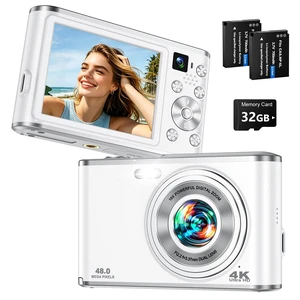4K Digital Camera for Photography 48MP Dual Lens Autofocus 16X Zoom, White | Portable with Anti-Shake, Flash, 2.8" Screen, Vlogging Camera for YouTube Travel Selfies, Beginners, 32GB Card, 2 Batteries 4K Digital Camera for Photography 48MP Dual Lens Autofocus 16X Zoom, White | Portable with Anti-Shake, Flash, 2.8" Screen, Vlogging Camera for YouTube Travel Selfies, Beginners, 32GB Card, 2 Batteries