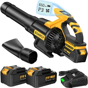 SOARFLY Leaf Blower Cordless, 650 CFM Airflow Electric Leaf Blowers with 2×4.0Ah Batteries and Charger, LCD Display, 3 Speed Modes, Powerful Snow Blowers for Lawn Care, Patio, Dust, Blowing Leaves SOARFLY Leaf Blower Cordless, 650 CFM Airflow Electric Leaf Blowers with 2×4.0Ah Batteries and Charger, LCD Display, 3 Speed Modes, Powerful Snow Blowers for Lawn Care, Patio, Dust, Blowing Leaves