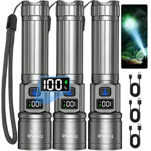 TrixHub Rechargeable Flashlight Super Bright Flashlight 3 Pack (Titanium) | LCD Digital Display, 5 Modes, USB C Charging, Zoomable Linternas, Powerful Handheld Flashlights for Home Emergencies Camping TrixHub Rechargeable Flashlight Super Bright Flashlight 3 Pack (Titanium) | LCD Digital Display, 5 Modes, USB C Charging, Zoomable Linternas, Powerful Handheld Flashlights for Home Emergencies Camping