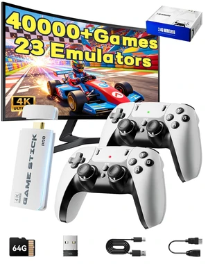 Retro Gaming Console Stick Pro, Video Games Stick 40000+ with 4K HDMI | 40000+ Game System with 4K HDMI, Plug and Play TV Video Game Stick with Dual 2.4G Wireless Controllers (Pearl White) Retro Gaming Console Stick Pro, Video Games Stick 40000+ with 4K HDMI | 40000+ Game System with 4K HDMI, Plug and Play TV Video Game Stick with Dual 2.4G Wireless Controllers (Pearl White)