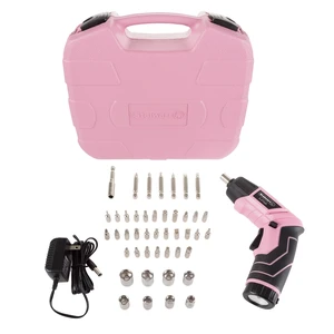 Pivoting Electric Screwdriver - 45-Piece Pink Tool Set - Cordless Power Tool with 3.6V Lithium Battery and LED Flashlights by Stalwart (Pink) Pivoting Electric Screwdriver - 45-Piece Pink Tool Set - Cordless Power Tool with 3.6V Lithium Battery and LED Flashlights by Stalwart (Pink)