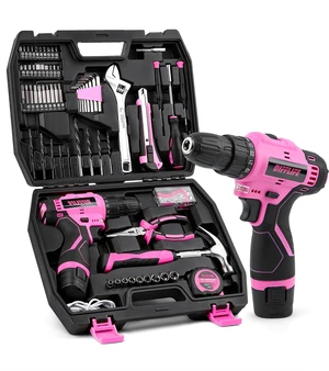 DIFFLIFE 147 Piece Pink Power Drill Drivers Tool Set, 12V Cordless DIFFLIFE 147 Piece Pink Power Drill Drivers Tool Set, 12V Cordless