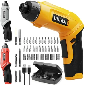 UNIWA Cordless Electric Screwdriver Rechargeable-650 RPM Power Drill-Yellow | 38Pcs S2 Steel Bits, 21+1 Torque Settings, Max 7.1N.m, 3.6V Small Drill Cordless LED Light, 2000mAh, 2 Pivoting Handle UNIWA Cordless Electric Screwdriver Rechargeable-650 RPM Power Drill-Yellow | 38Pcs S2 Steel Bits, 21+1 Torque Settings, Max 7.1N.m, 3.6V Small Drill Cordless LED Light, 2000mAh, 2 Pivoting Handle