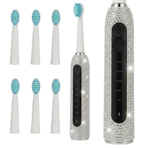 Veseek Diamond Sonic Electric Toothbrush Bling Rechargeable Toothbrushes for Adults with 6 Brush Heads Vibrating Toothbrush-5 Modes, USB-C Fast Charge,2Min Smart Timer,IPX7 Waterproof(White) Veseek Diamond Sonic Electric Toothbrush Bling Rechargeable Toothbrushes for Adults with 6 Brush Heads Vibrating Toothbrush-5 Modes, USB-C Fast Charge,2Min Smart Timer,IPX7 Waterproof(White)