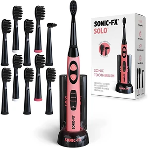 Sonic-FX Solo Electric Toothbrush w/ 10 Brush Heads + 1 Interdental, Charcoal Bristles, Rechargeable, Charging/Storage Base, 3 Brush Modes, Smart Timer, 2 Months Use on Full Charge, Coral Color Sonic-FX Solo Electric Toothbrush w/ 10 Brush Heads + 1 Interdental, Charcoal Bristles, Rechargeable, Charging/Storage Base, 3 Brush Modes, Smart Timer, 2 Months Use on Full Charge, Coral Color