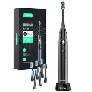 Oralflipp Sonic Electric Toothbrush - Smart LED Display & Visual Pressure Sensor, 40,000 VPM Power Toothbrush with 5 Modes, 6 Brush Heads & Inductive Charging Base, 6 Brush Heads,Black Oralflipp Sonic Electric Toothbrush - Smart LED Display & Visual Pressure Sensor, 40,000 VPM Power Toothbrush with 5 Modes, 6 Brush Heads & Inductive Charging Base, 6 Brush Heads,Black