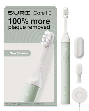SURI NEW Core Sonic Electric Toothbrush | Up to 4 Weeks Battery | Travel Head Cover | Pressure Sensor | Bio-Based Body* | 2-Minute Timer | Plant-Based Head - Green SURI NEW Core Sonic Electric Toothbrush | Up to 4 Weeks Battery | Travel Head Cover | Pressure Sensor | Bio-Based Body* | 2-Minute Timer | Plant-Based Head - Green
