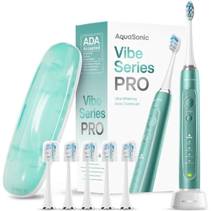 Aquasonic Vibe Series PRO Ultra-Whitening Electric Toothbrush 5 Modes & Smart Timers Premium Travel Case & 6 Proflex Brush Heads ADA Accepted Toothbrush (Mint Green Metallic) Aquasonic Vibe Series PRO Ultra-Whitening Electric Toothbrush 5 Modes & Smart Timers Premium Travel Case & 6 Proflex Brush Heads ADA Accepted Toothbrush (Mint Green Metallic)
