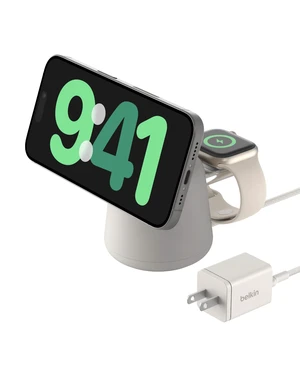 Belkin MagSafe 15W 2 in 1 Wireless Charging Dock, Fast Charger | iPhone 17/16/15/14, AirPods, Pixel 10 compatible, power adapter included, desk charging dock, Magnetic Belkin MagSafe 15W 2 in 1 Wireless Charging Dock, Fast Charger | iPhone 17/16/15/14, AirPods, Pixel 10 compatible, power adapter included, desk charging dock, Magnetic