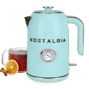 Nostalgia Retro Electric Kettle,1.7L Enamel-Coated Stainless Steel - Aqua | 1500W Fast Boil Tea Kettle, Cordless with Auto Shut-Off, Boil-Dry Protection, Analog Temperature Gauge, 3D Lettering Nostalgia Retro Electric Kettle,1.7L Enamel-Coated Stainless Steel - Aqua | 1500W Fast Boil Tea Kettle, Cordless with Auto Shut-Off, Boil-Dry Protection, Analog Temperature Gauge, 3D Lettering